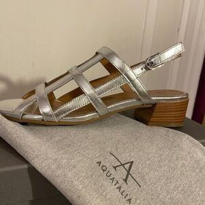 Aquatalia New in Box Harlie Caged Silver Metallic Leather Sandals size 9.5